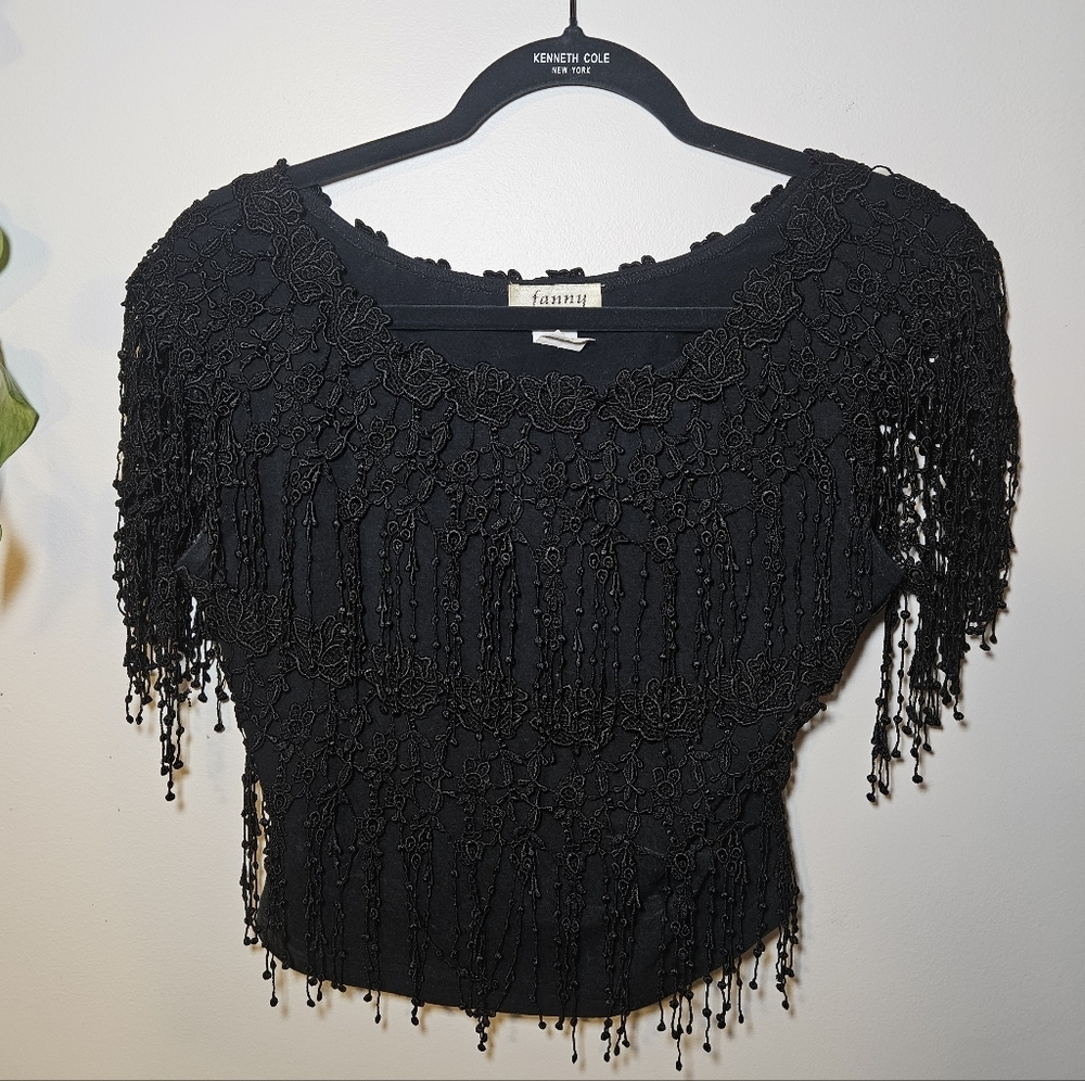 Vintage Black Embroidered Lace Top